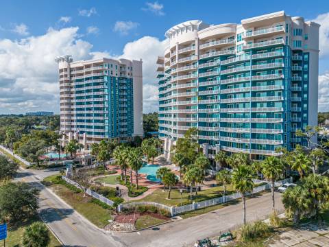 An exterior view of the Legacy Towers